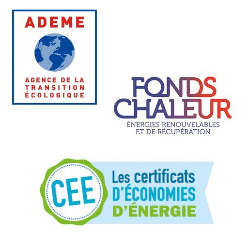 Logos des aides financières proposées par les conseillers en efficacité énergétique de Lemon Energy : ADEME, Fonds Chaleur, Certificats d'Economies d'Energie