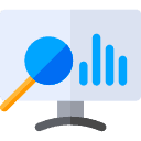 Pictogramme tableau de bord digital et loupe